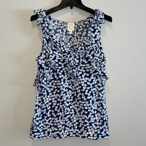 Anthropologie Ric Rac Blue White Print Sleeveless Top Tank - Medium
